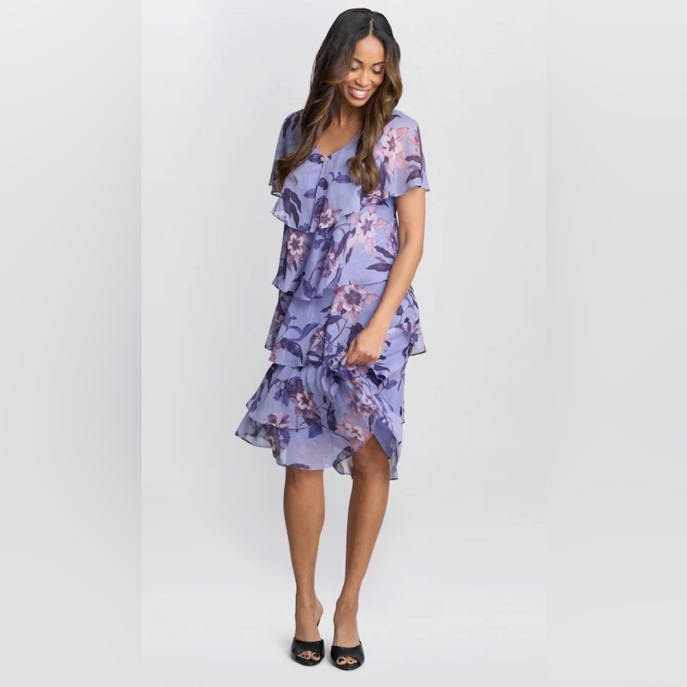 SLNY Floral Print Chiffon Tiered Dress Size 8 NWT - Picture 2 of 5